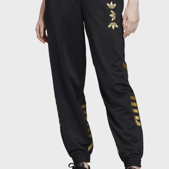 Adidas ORIGINAL Women’s Logo Track Pants Size Small Black/Gold - Picture 3 of 13